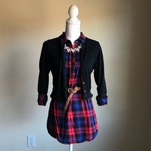 Derek Heart Cotton Flannel Plaid Long Sleeve Dress
